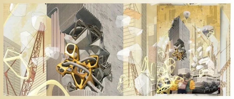 画图教室 | 这张概念拼贴效果图太酷炫了:前景元素+背景轴侧,画面饱满度MAX!
